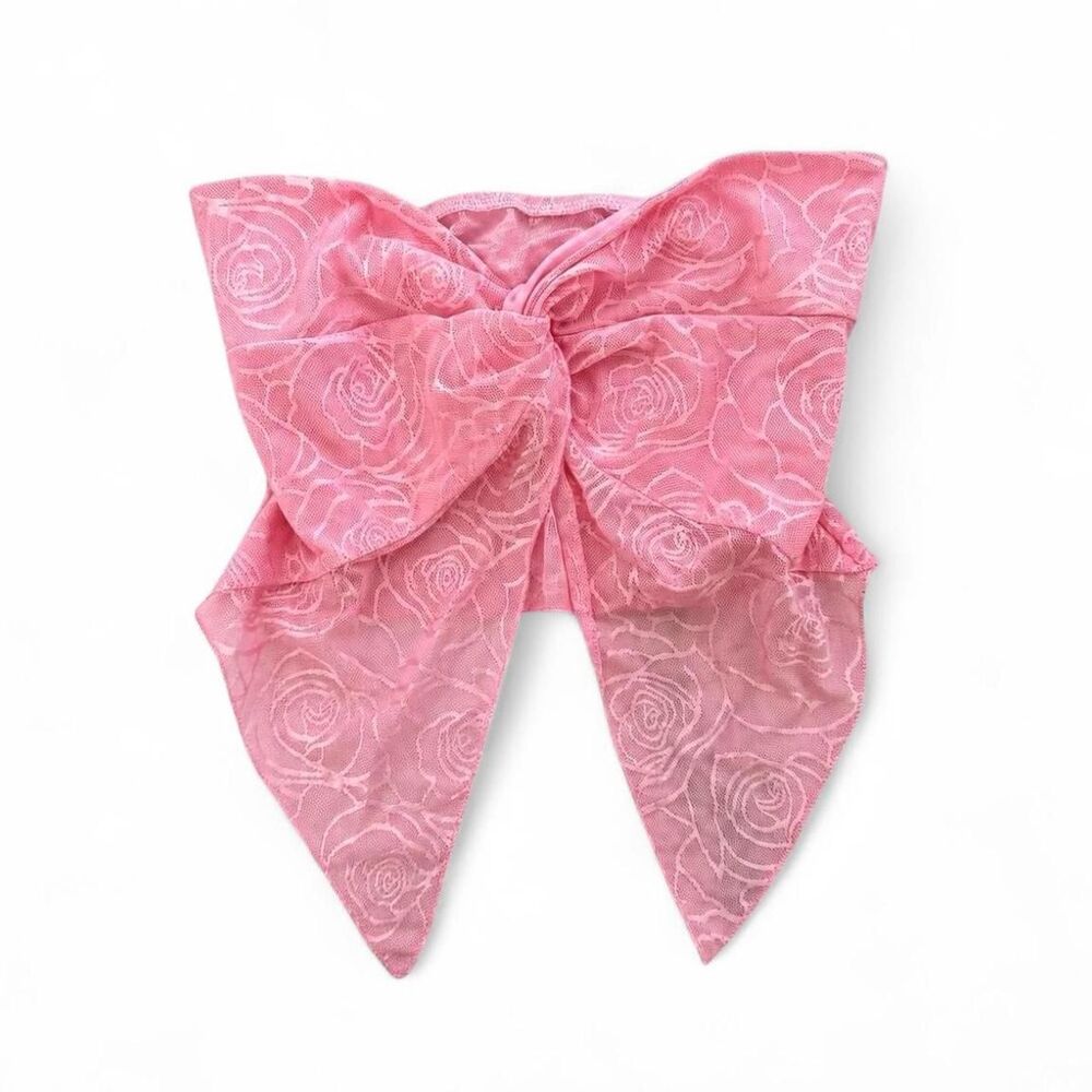 Pink Mesh Rose Pattern Handkerchief Top Size XS